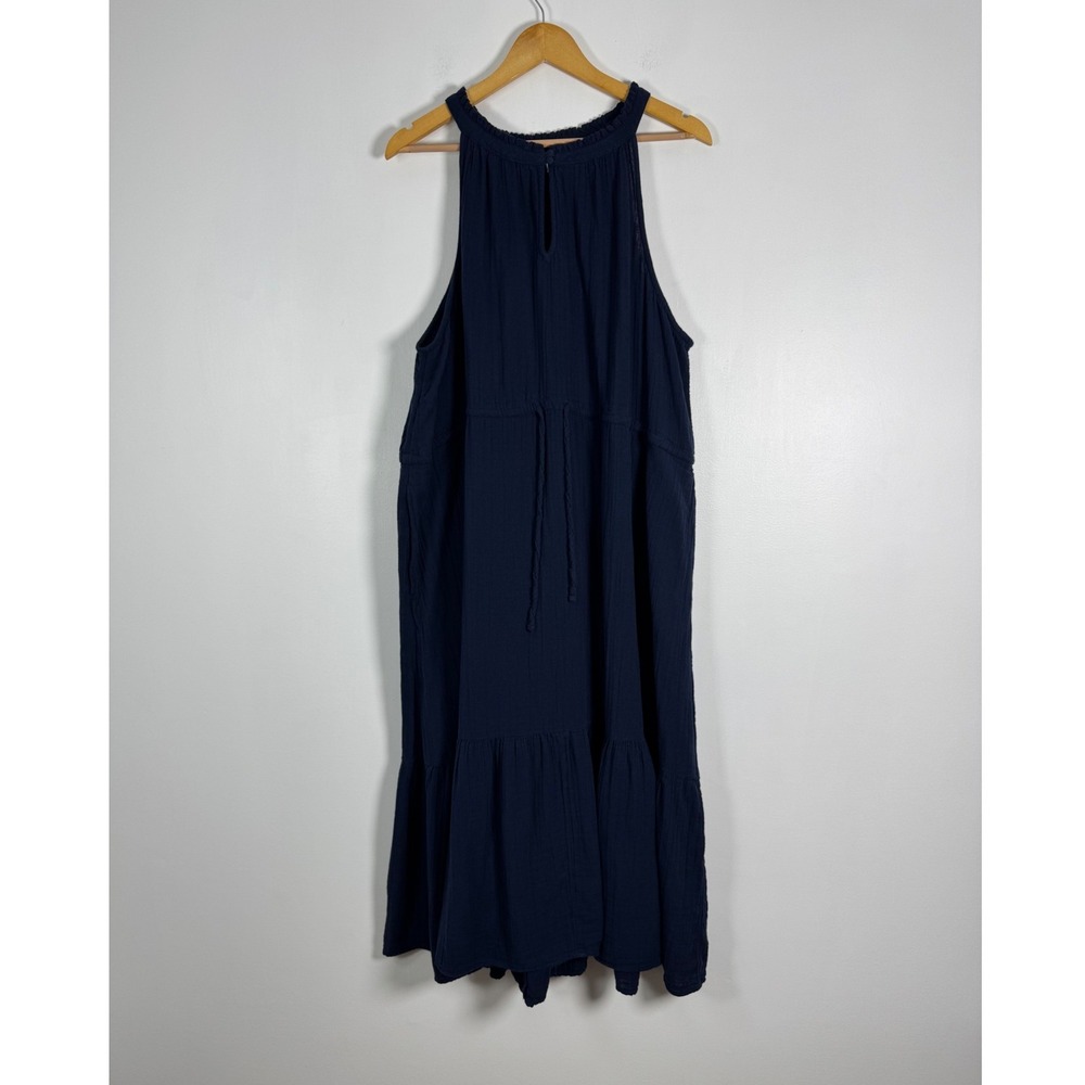 Boho Coastal Time and Tru Womens XXXL 22 Midi Dress Navy Cotton Gauze Tiered